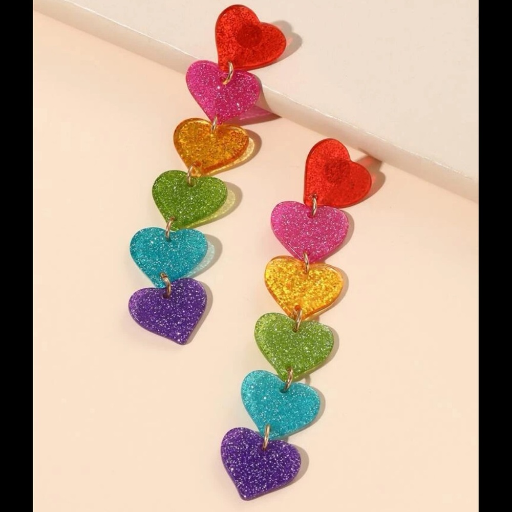 Rainbow Cascading Heart Earrings